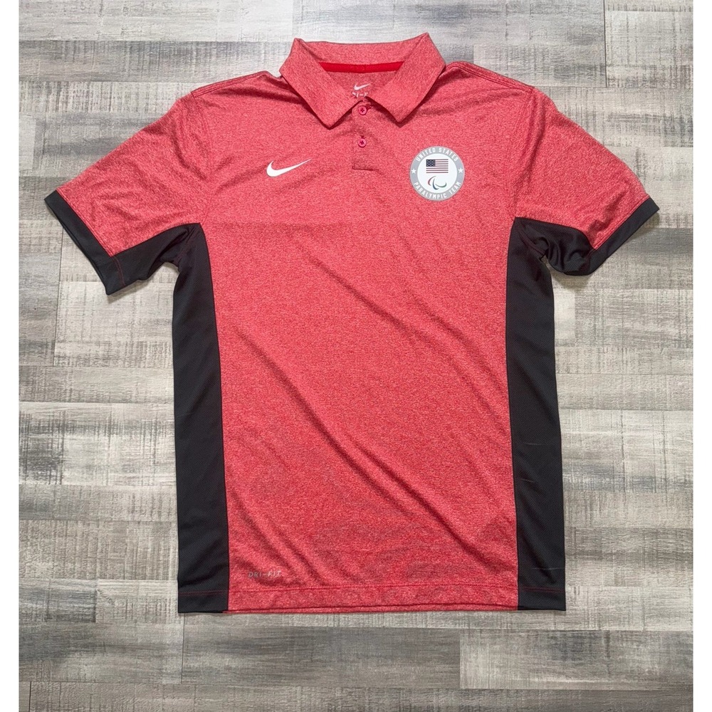Nike Dri Fit United States Paralympic Team Shirt Mens Small Red Golf Polo